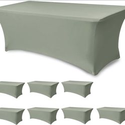 Enjoyidea Stretch Table Cover For 6 Foot Rectangle Tables-8 Pack Sage Spandex Fitted Tablecloth-Elastic 6ft Folding Tablecloths For Party, Vendor Boot