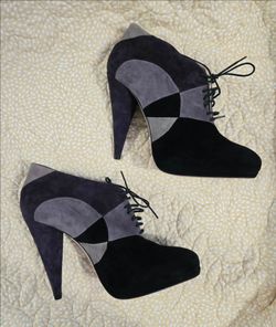 Prada Suede Colorblock Oxford Heels Black Gray Purple Almond Toe EU 39