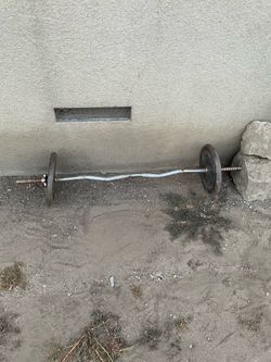 EZCurl gym bar with two 25LB weights