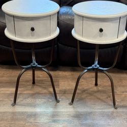 Kirklands White Wash Side Tables With Drawers 