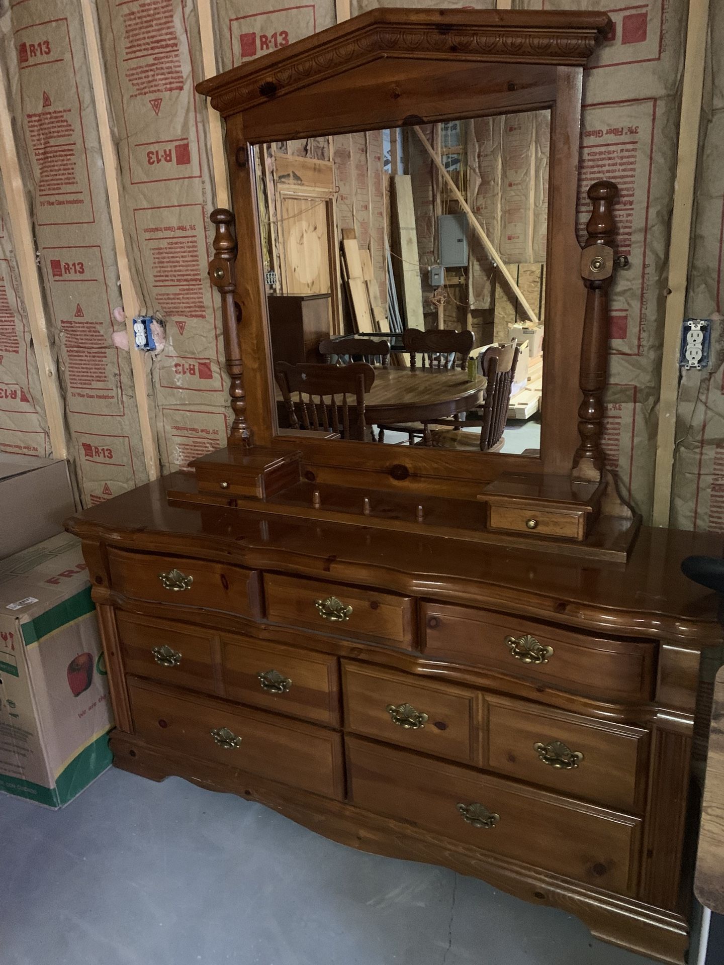 Large Dresser With Mirror Seven Drawers