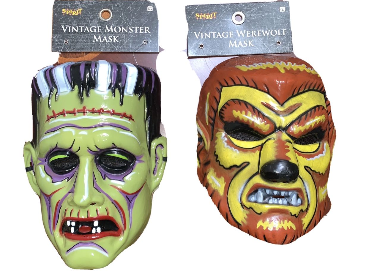 Spirit Halloween Vintage Monster Masks Set Of 2 Frankenstein Werewolf Wolf man