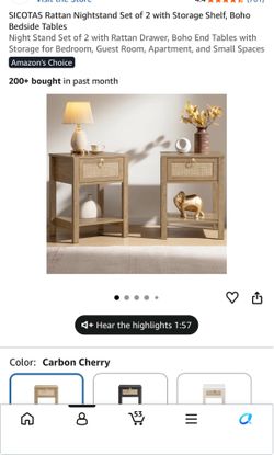 SET OF 2 Rattan Nightstand