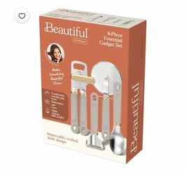 NEW Beautiful Kitchenware 4-Piece Essential Gadget Set, One Size, Beige and Gold