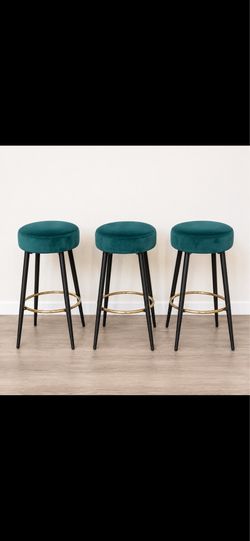 Modern Velvet Bar Stools (Set of 3) – Gold Metal Frame – Stylish Kitchen Island Chairs