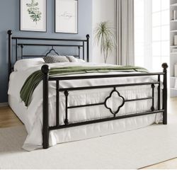 14 Inch Full Size Metal Platform Bed Frame, Vintage Victorian Style, Wrought Iron Headboard and Footboard/Mattress Foundation for Storage/No