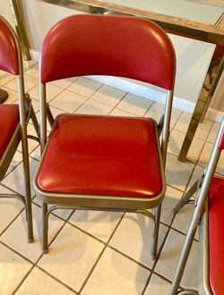 ONE LEFT! Folding Chair Red Faux Leather Cushioned Stackable 350 lbs Commercial Grade Steel Frame Seats Indoor Outdoor