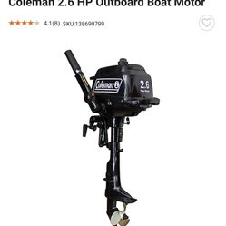 Coleman 2.6 HP 4 Stroke Outboard Boat Motor