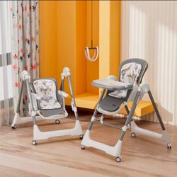 High Chairs for Babies and Toddlers Convert to Baby Swings Foldable High Chair Adjustable Convertible with Reclining Seat & Leg Rest, 3-in-1 with Tool