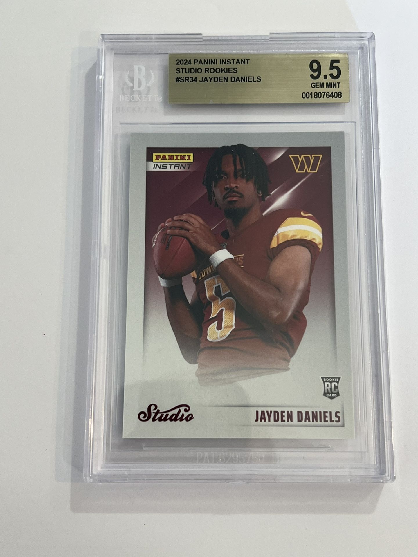 JAYDEN DANIELS 2024 Panini Instant Studio Rookies GEM MINT 9.5 Beckett Rookie Card Washington Commanders NFL Football /1672