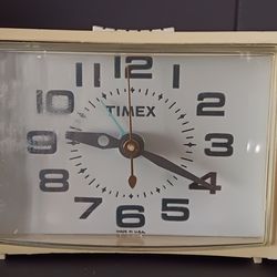 Vintage Timex Analog Alarm Clock  4x3 Inches. Has Face Scratches Over The #10.