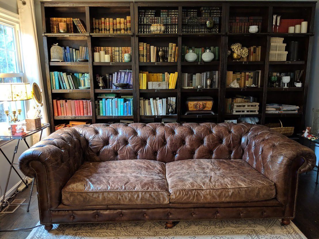 98” Couch / Sofa Restoration Hardware, Tufted Leather
