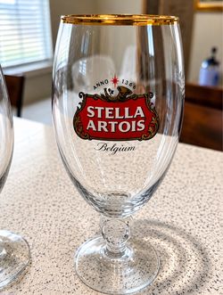 Set of 12 Stella Artois Gold-Rim Chalice Beer Glasses 🍺