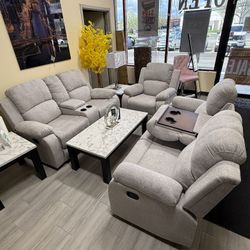 Brand New Gray Reclining Sofa Set – 3 Piece (Sofa, Loveseat, Chair)