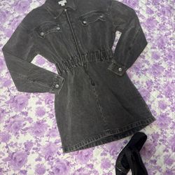 Black denim dress with zipper