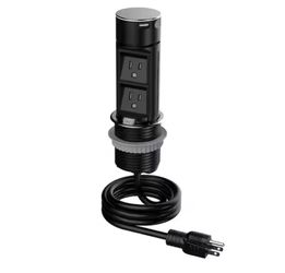 Link2Home Space Saver Pop Up-Outlet, 2 Power Outlets, 2 USB Ports A/C 2.4 Amp, Splash Resistant, Overload Protection, Stainless