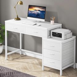 JW0530 5-Drawer Computer Desk, Study Writing Table with Reversible Drawer Cabinet