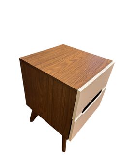 Bangerter 15.75" Mid-Century Nightstand – White/Walnut, Assembled Brand New