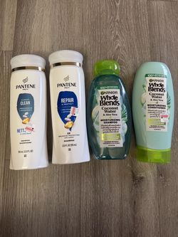 Pantene shampoo and Garnier whole blends shampoo and conditioner