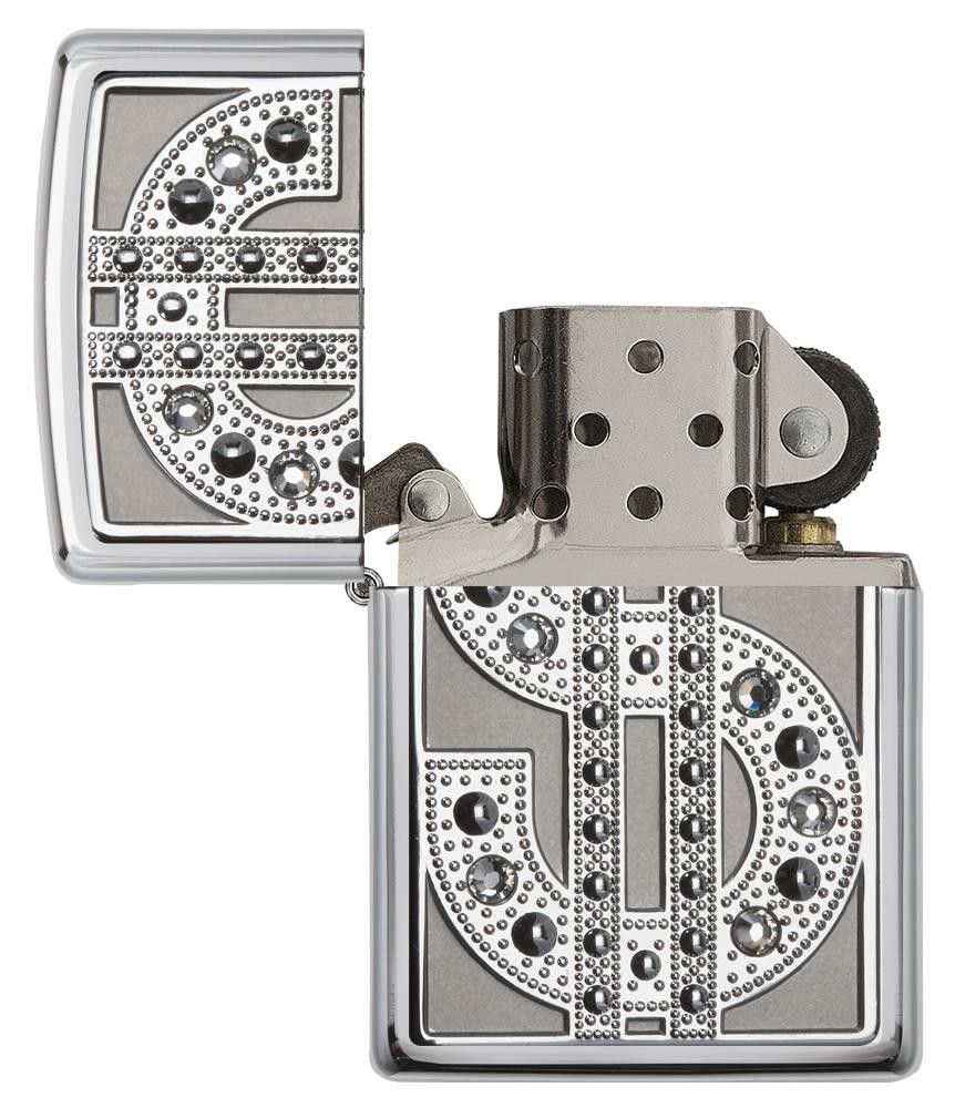 Zippo Lighter Money Sign Swarovski Crystal