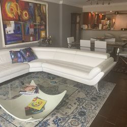 Modern Sectional In White Full Italian Leather  