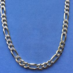 QUALITY!! Figaro Necklace 28” Diamond Cut  9mm Gold On Sterling Silver Italy 925 *Ship Nationwide Or Pickup Boca Raton