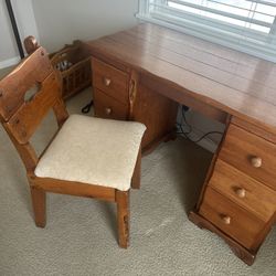Antique Wood Desk And Chair For Sale 