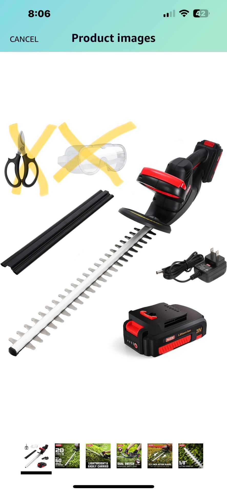 MZK 22.4'' Cordless Hedge Trimmer, 20V Bush Trimmer, Handheld Hedge Cutter, Grass Shrub Trimmer, Lightweight & Compact Trimmer(Battery & Charger Inclu
