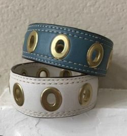 ✨💎 2 Coach Grommet Leather Bracelets – White & Teal