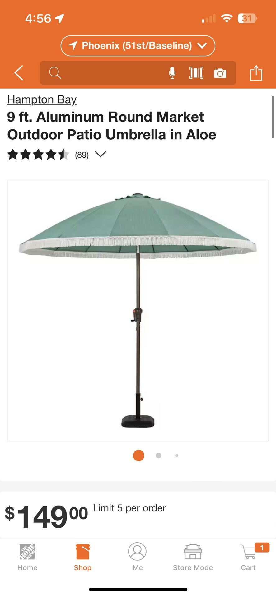 Hampton Bay 9 ft. Aluminum Round Market Outdoor Patio Umbrella in Aloe