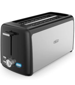 BELLA 4 Slice Toaster, Long Slot & Removable Crumb Tray - 7 Shading Options with Auto Shut Off, Cancel & Reheat Button - Toast Bread & Bagel, Black