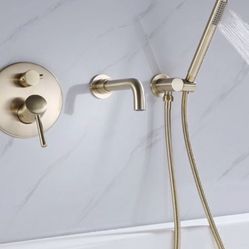 Stev Modern Single Handle Wall-Mount Swivel Tub Filler Faucet With Handshower Brass And Black Sh39