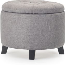 ClickDecor Bennett Round Tufted Footrest Ottoman with Storage, Gray