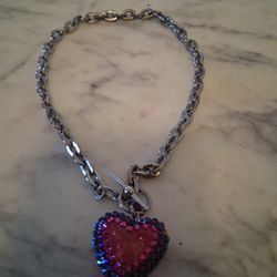 Heavy Stainless Steel 2 Tone Reversible Glass Heart