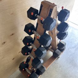 Dumbell Set with Wooden Rack on wheels 