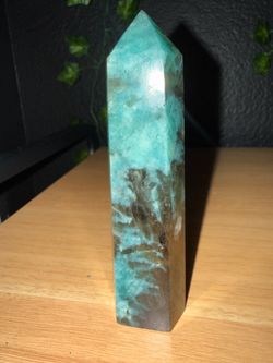 5” Amazonite with Smoky Quartz Tower – UV Reactive