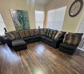 Sectional Couch 5 Piece Modular Extra Seat Ottoman Black