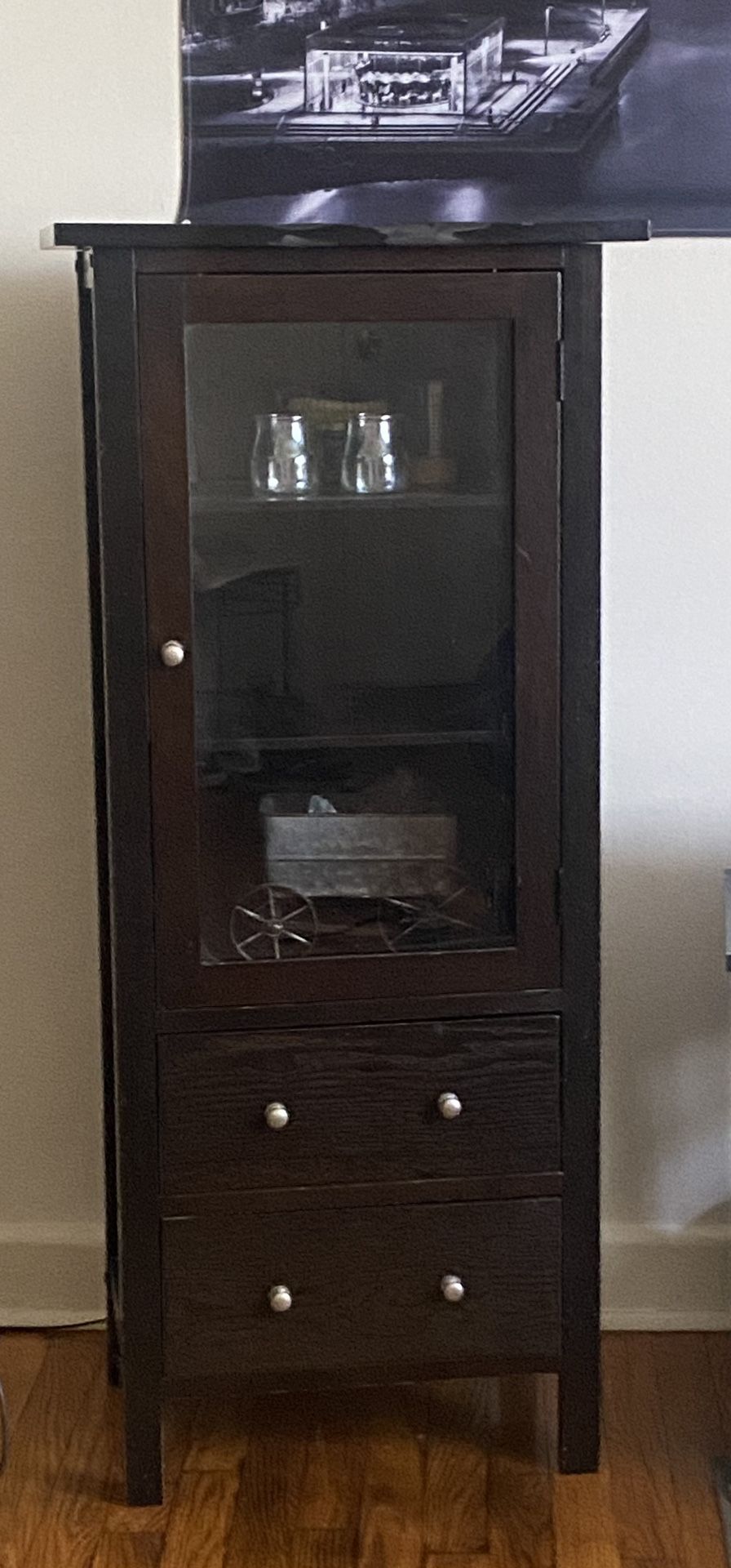 Storage Cabinet With Glass Door & 2 Drawers