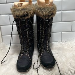 L.L. Bean 284883 Carrabassett Fur Lace-Up Knee High Snow Boots Size 6 Tek 2.5