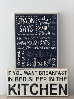 Farmhouse Bathroom & Kitchen Wall Signs – Set of 2