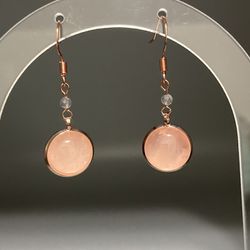 Pink Earrings Rose Quartz And Labradorite In Rose Gold Tone Setting 