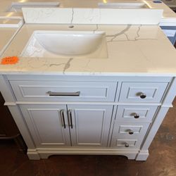 Melpark 36 in. Single Sink Dove Gray Bath Vanity with Quartz Top