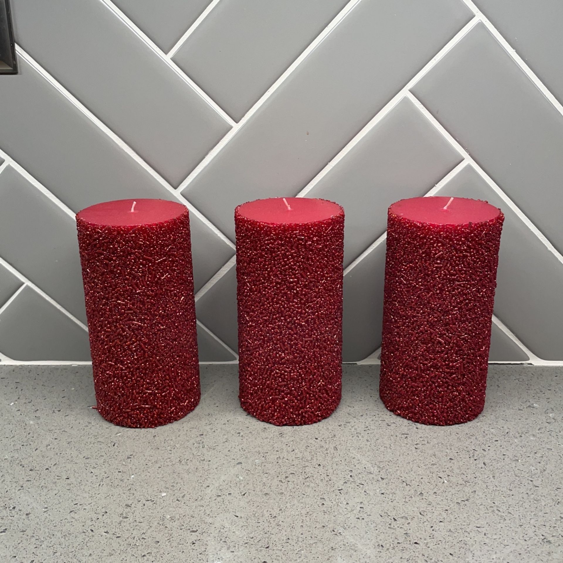 Beaded Pillar Candles-Ruby Red