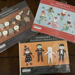 Paper Source Halloween Friends Kit, Give Thanks Garland And Holiday Mermaids Kit