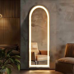 16''×60'' Led Full Length Mirror with Lights Stand or Wall Mount, Arched Long Body Mirror with 3 Col