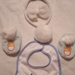 Easter Baby Set, Includes Bunny Ears, Bib, Bootie Shoes,Bunny Tail, and Bow $10 Like New 