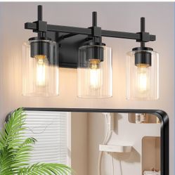 3-Light Matte Black Vanity Light for Bathroom, 
