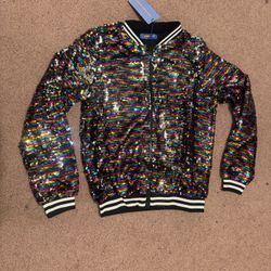 New Xs rainbow sequin jacket coat short festival rave evening
