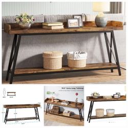 Mesa consola de entrada de 70.9 pulgadas de largo, mesa industrial detrás del sofá para sala de estar