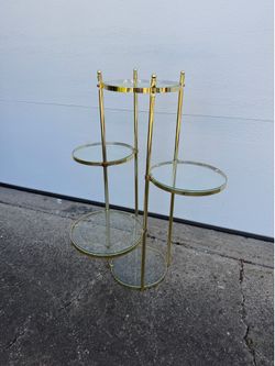 Mid Century Modern Hollywood Regency Brass Glass Plant Stand MCM 4 Tier Multi Level Swivel Table